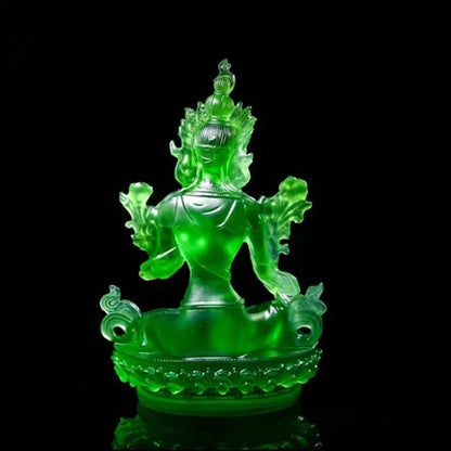 Free Shiping Tibetan Suppliers 12.8cm Resin Keep Safe Green Tara Tantric Sculpture Bodhisattva Efficacious Home Decorate Statue