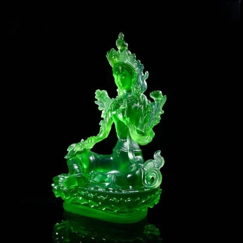 Free Shiping Tibetan Suppliers 21cm Resin Keep Safe Green Tara Tantric Sculpture Bodhisattva Efficacious Home Decorate Statue