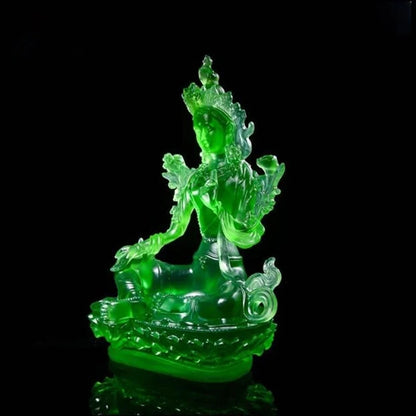 Free Shiping Tibetan Suppliers 21cm Resin Keep Safe Green Tara Tantric Sculpture Bodhisattva Efficacious Home Decorate Statue