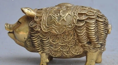 Free Shipping 15.5cmm 6" Japanese bronze copper wealth money lucky Auspicious pigs animal beast statue