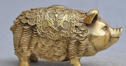 Free Shipping 15.5cmm 6" Japanese bronze copper wealth money lucky Auspicious pigs animal beast statue