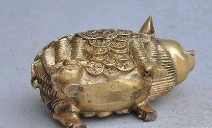 Free Shipping 15.5cmm 6" Japanese bronze copper wealth money lucky Auspicious pigs animal beast statue