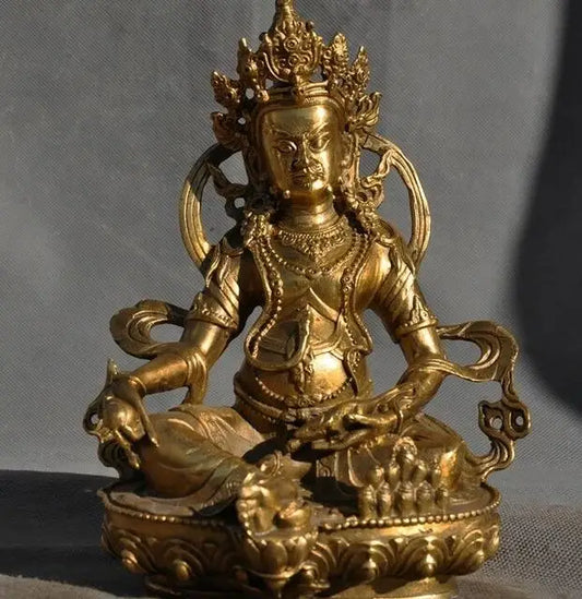 Free Shipping 21cm old Tibetan Buddhism brass mouse Yellow Jambhala wealth God Buddha statue