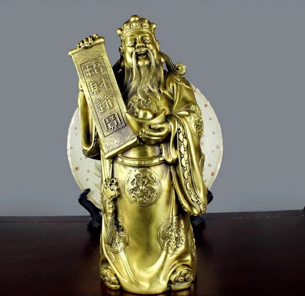 Free Shipping 30CM Chinese Folk Feng Shui Brass Copper God of Wealth Mammon Yuan Bao Buddha Statue