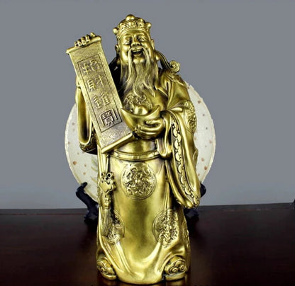 Free Shipping 30CM Chinese Folk Feng Shui Brass Copper God of Wealth Mammon Yuan Bao Buddha Statue