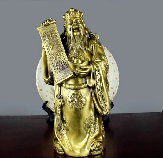Free Shipping 30CM Chinese Folk Feng Shui Brass Copper God of Wealth Mammon Yuan Bao Buddha Statue