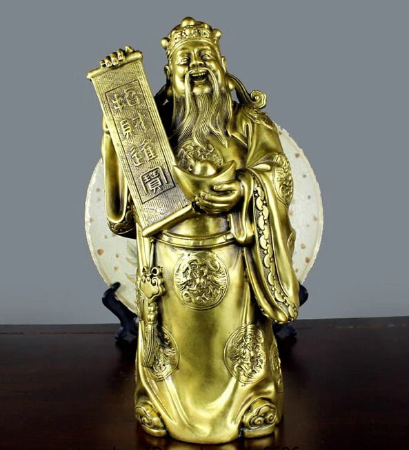 Free Shipping 30CM Chinese Folk Feng Shui Brass Copper God of Wealth Mammon Yuan Bao Buddha Statue
