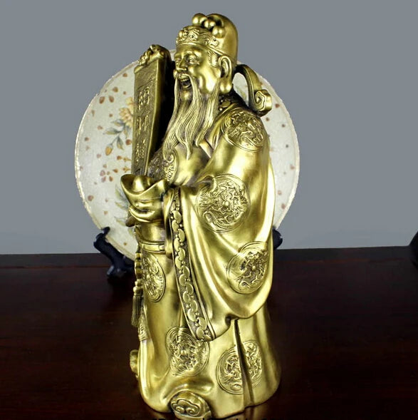 Free Shipping 30CM Chinese Folk Feng Shui Brass Copper God of Wealth Mammon Yuan Bao Buddha Statue