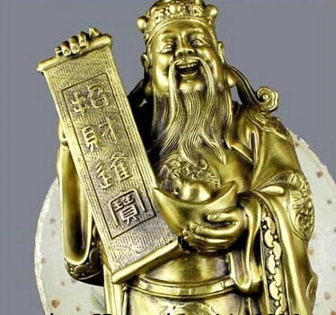 Free Shipping 30CM Chinese Folk Feng Shui Brass Copper God of Wealth Mammon Yuan Bao Buddha Statue