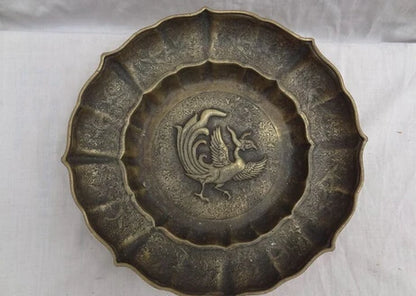 Free Shipping 30cm 12" Chinese Pure Bronze FengShui Bird Phoenix Statue Plate Tray Salver Dish