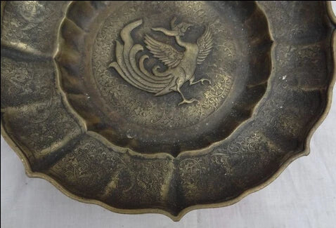 Free Shipping 30cm 12" Chinese Pure Bronze FengShui Bird Phoenix Statue Plate Tray Salver Dish