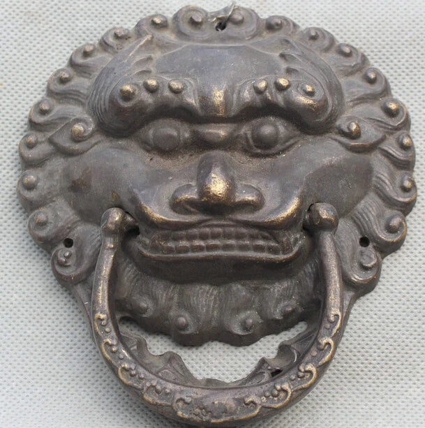 Free Shipping 6" Old Chinese Feng Shui Bronze Fu Foo Dog Guardion Lion Head Mask Door Knocker S0705 Discount 35%