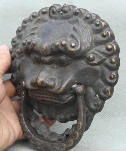 Free Shipping 6" Old Chinese Feng Shui Bronze Fu Foo Dog Guardion Lion Head Mask Door Knocker S0705 Discount 35%