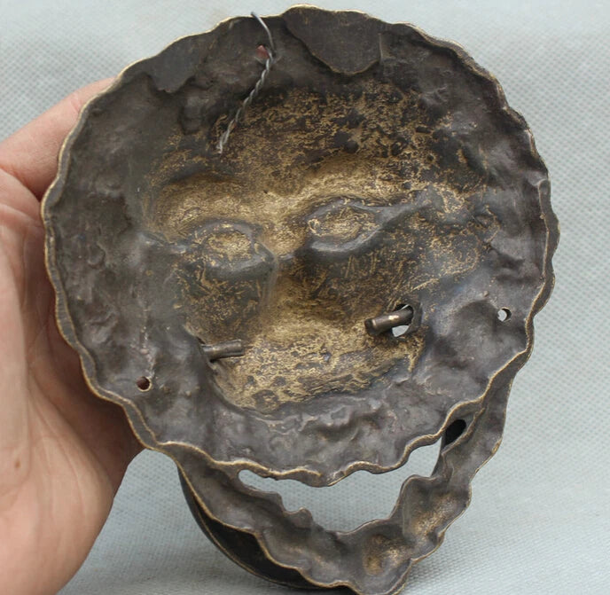 Free Shipping 6" Old Chinese Feng Shui Bronze Fu Foo Dog Guardion Lion Head Mask Door Knocker S0705 Discount 35%