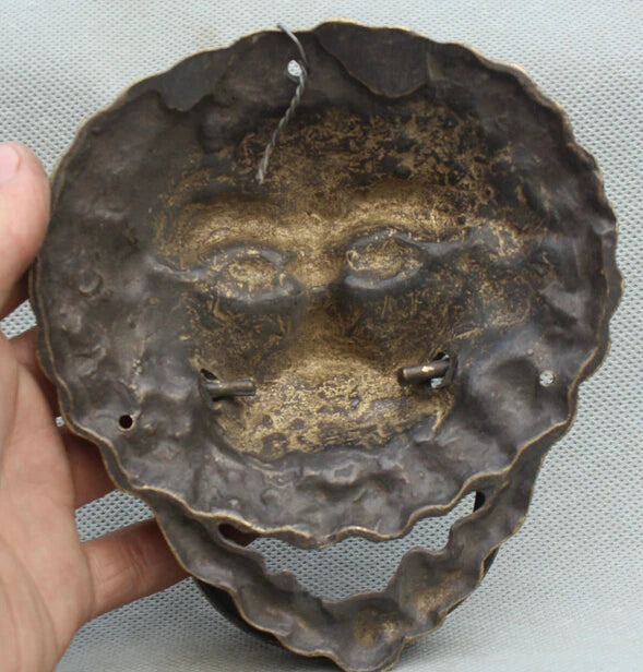 Free Shipping 6" Old Chinese Feng Shui Bronze Fu Foo Dog Guardion Lion Head Mask Door Knocker S0705 Discount 35%