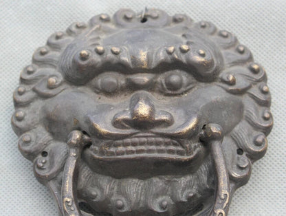 Free Shipping 6" Old Chinese Feng Shui Bronze Fu Foo Dog Guardion Lion Head Mask Door Knocker S0705 Discount 35%