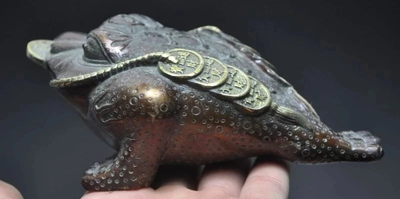 Free shipping 6"old chinese fengshui bronze gilt wealth money coin Toad Bufo Frog lucky statue