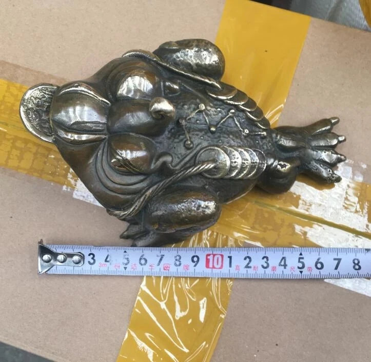 Free shipping 6"old chinese fengshui bronze gilt wealth money coin Toad Bufo Frog lucky statue