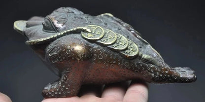 Free shipping 6"old chinese fengshui bronze gilt wealth money coin Toad Bufo Frog lucky statue