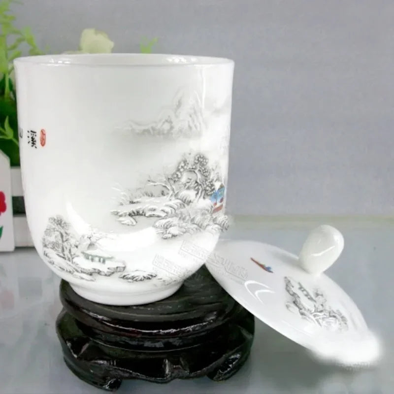 Free shipping Ceramic Cup,Jingdezhen bone china cup with lid,Office individual Handpainted cup