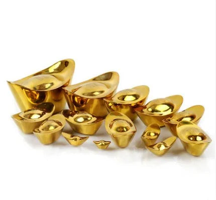 Free shipping pure copper solid gold ingot handicraft furnishing articles Brass ingots Family decoration decoration four sizes