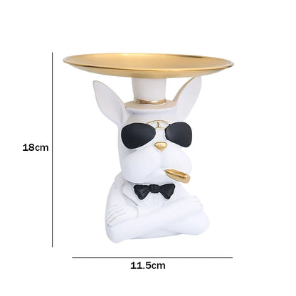 French Bulldog Sculpture Dog Statue Decorative Figurine Storage Metal Tray Coin Piggy Bank Entrance Key Snack Holder