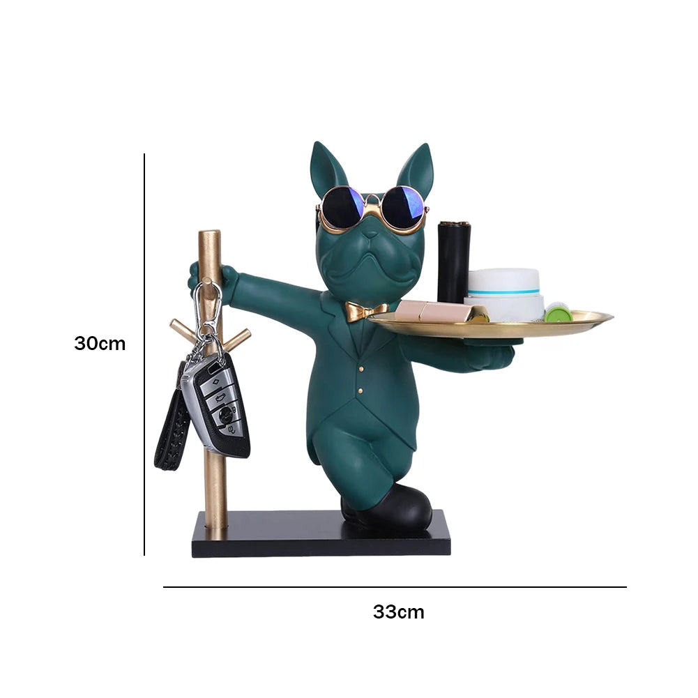 French Bulldog Sculpture Dog Statue Decorative Figurine Storage Metal Tray Coin Piggy Bank Entrance Key Snack Holder