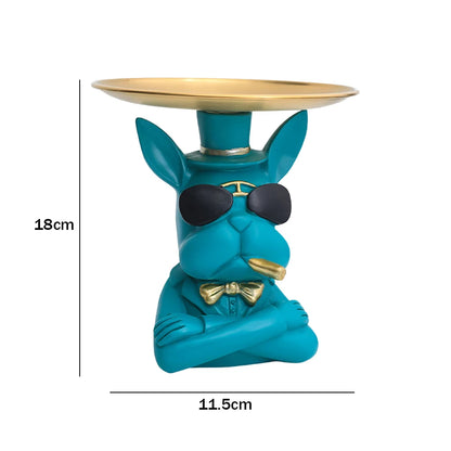French Bulldog Sculpture Dog Statue Decorative Figurine Storage Metal Tray Coin Piggy Bank Entrance Key Snack Holder