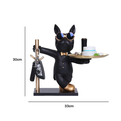 French Bulldog Sculpture Dog Statue Decorative Figurine Storage Metal Tray Coin Piggy Bank Entrance Key Snack Holder