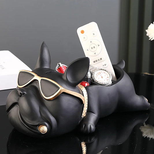 French Bulldog Statue Piggy Bank Dog Ornament Resin Animal Sculpture Jewellery Key Remote Control Storage Box Home Decor Gifts