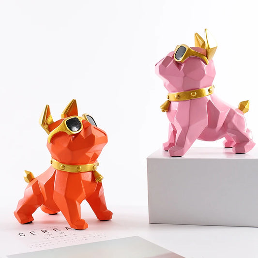 French Bulldog Statues Home Decor Geometry Cute Dog with Glasses Nordic Style Cabinet Ornaments Resin Crafts Christmas Gift