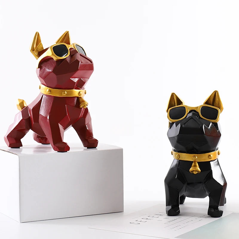 French Bulldog Statues Home Decor Geometry Cute Dog with Glasses Nordic Style Cabinet Ornaments Resin Crafts Christmas Gift