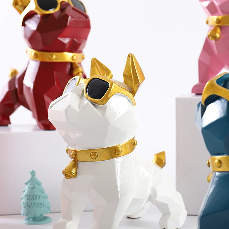 French Bulldog Statues Home Decor Geometry Cute Dog with Glasses Nordic Style Cabinet Ornaments Resin Crafts Christmas Gift