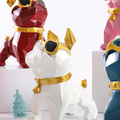 French Bulldog Statues Home Decor Geometry Cute Dog with Glasses Nordic Style Cabinet Ornaments Resin Crafts Christmas Gift