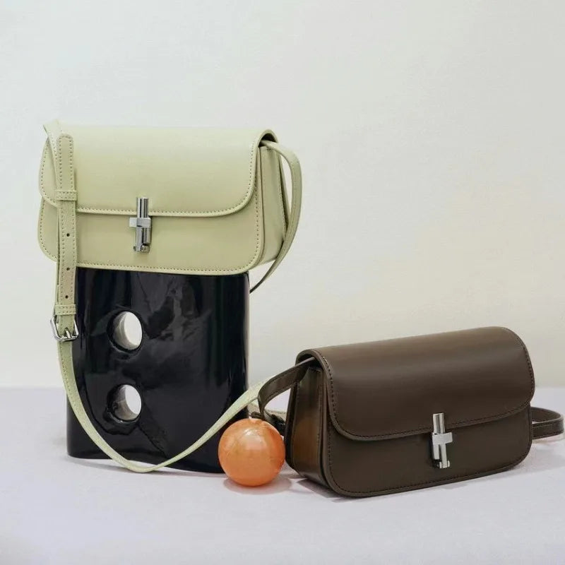 French Style Commuter Elegant Crossbody Small Square Bag Luxury Genuine Leather Underarm Shoulder Bags Classic Solid Bolsos