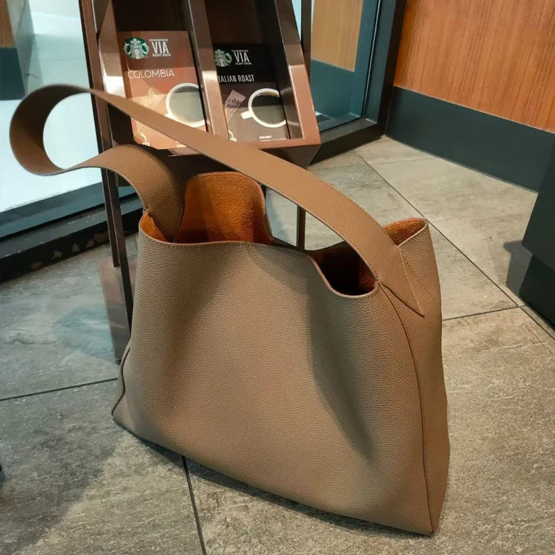French Style Elegant All-match Tote Bags Commuter Large Capacity All-match Luxury Cowhide Shoulder Bags Versatile Casual Bolsos