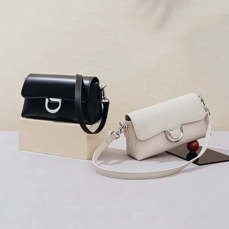 French Style Elegant Genuine Leather Shoulder Bag Women Solid Color Simple All-match Designer Crossbody Handbags Luxury Bolsas
