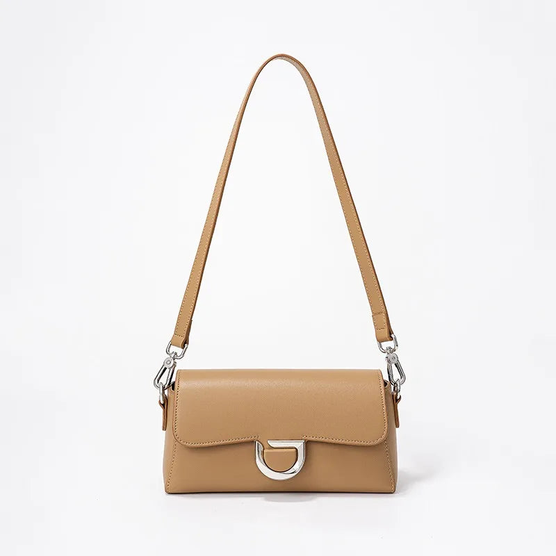 French Style Elegant Genuine Leather Shoulder Bag Women Solid Color Simple All-match Designer Crossbody Handbags Luxury Bolsas