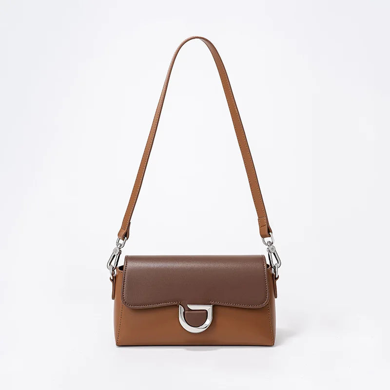 French Style Elegant Genuine Leather Shoulder Bag Women Solid Color Simple All-match Designer Crossbody Handbags Luxury Bolsas