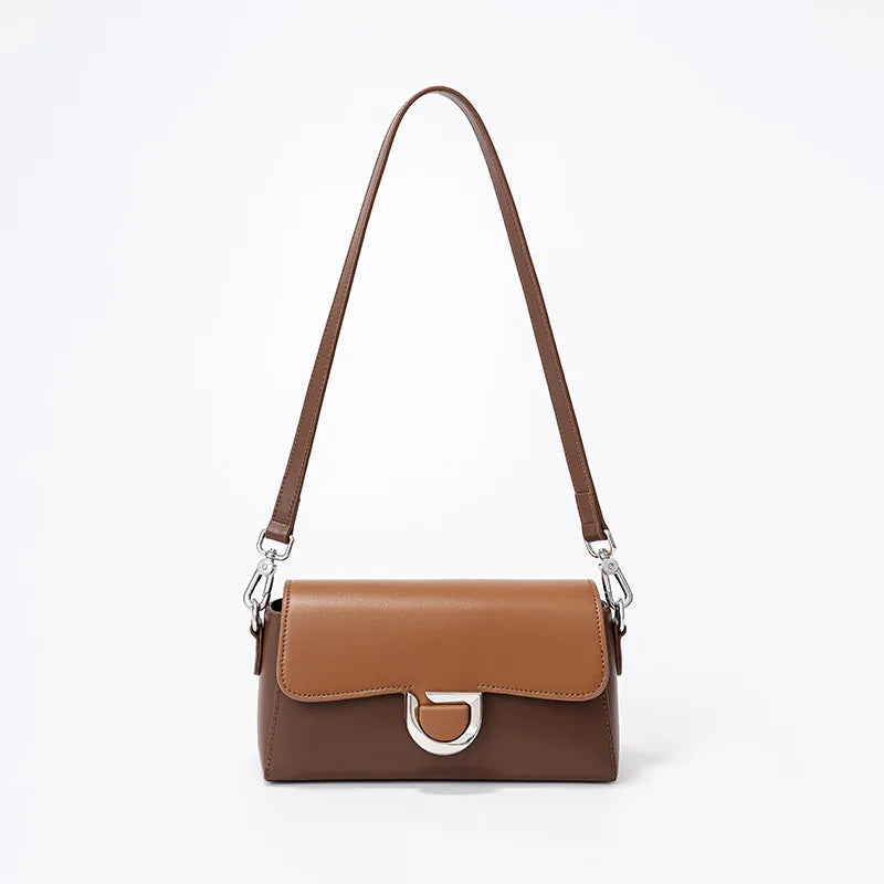 French Style Elegant Genuine Leather Shoulder Bag Women Solid Color Simple All-match Designer Crossbody Handbags Luxury Bolsas