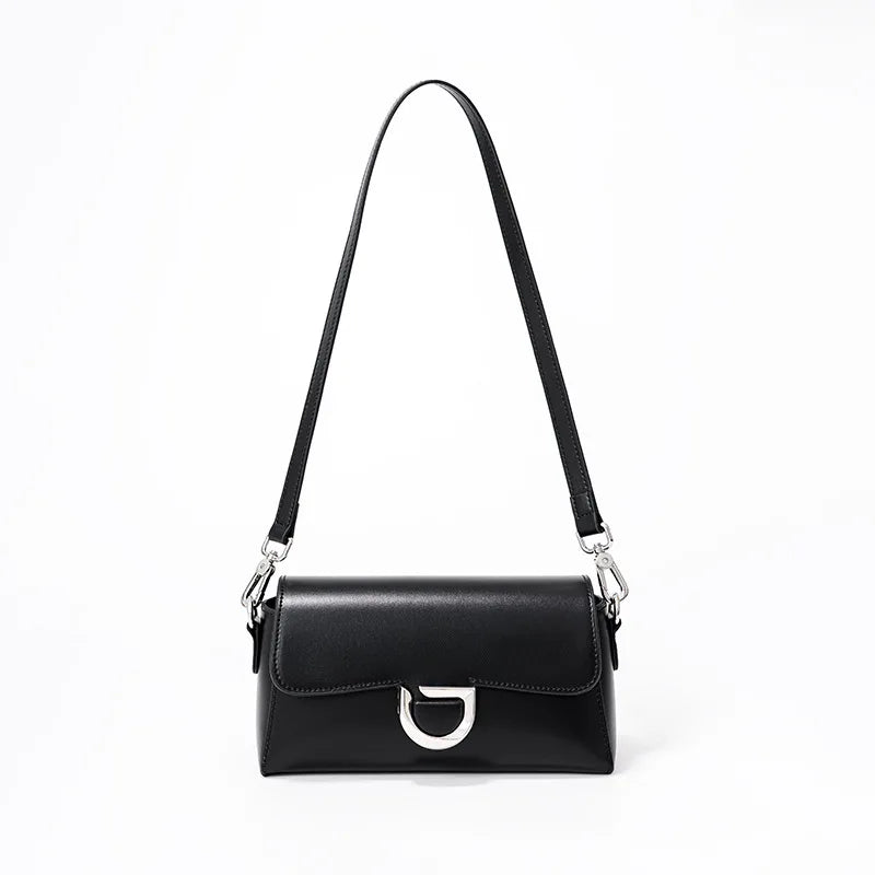 French Style Elegant Genuine Leather Shoulder Bag Women Solid Color Simple All-match Designer Crossbody Handbags Luxury Bolsas