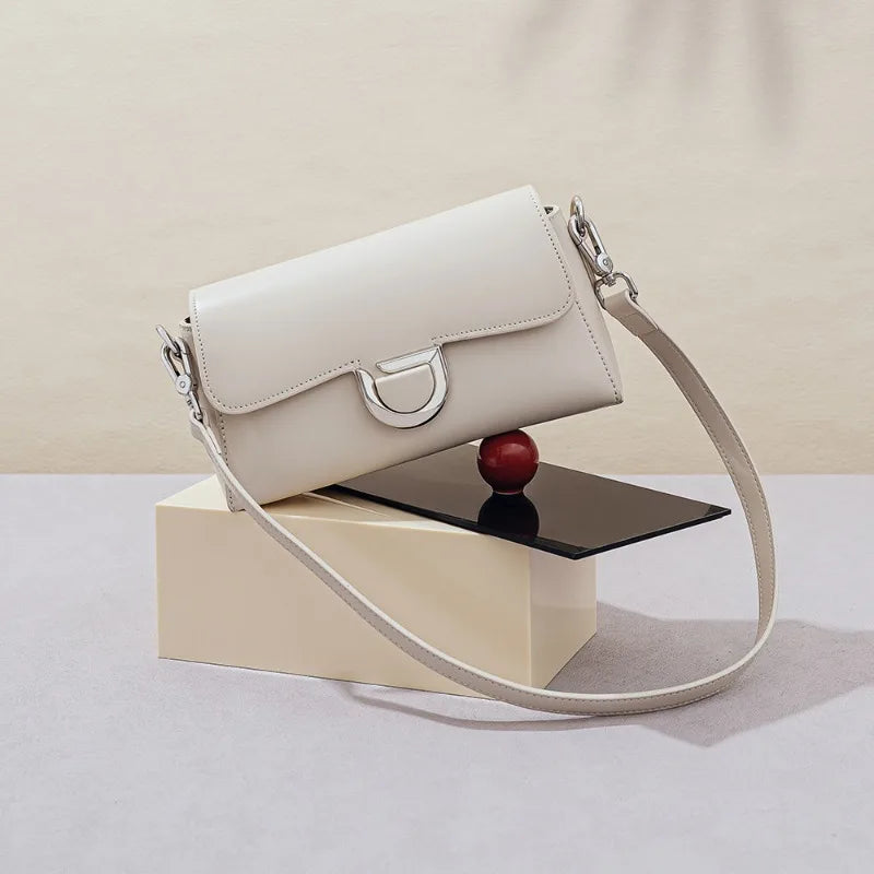 French Style Elegant Genuine Leather Shoulder Bag Women Solid Color Simple All-match Designer Crossbody Handbags Luxury Bolsas