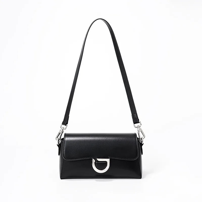French Style Elegant Genuine Leather Shoulder Bag Women Solid Color Simple All-match Designer Crossbody Handbags Luxury Bolsas