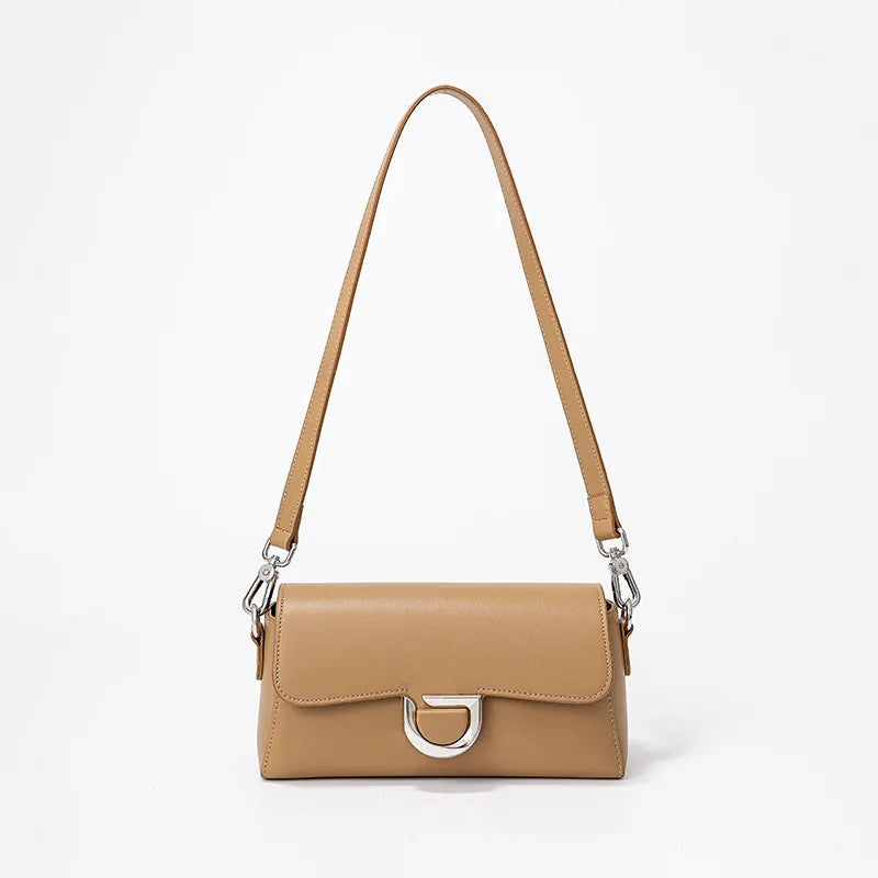 French Style Elegant Genuine Leather Shoulder Bag Women Solid Color Simple All-match Designer Crossbody Handbags Luxury Bolsas