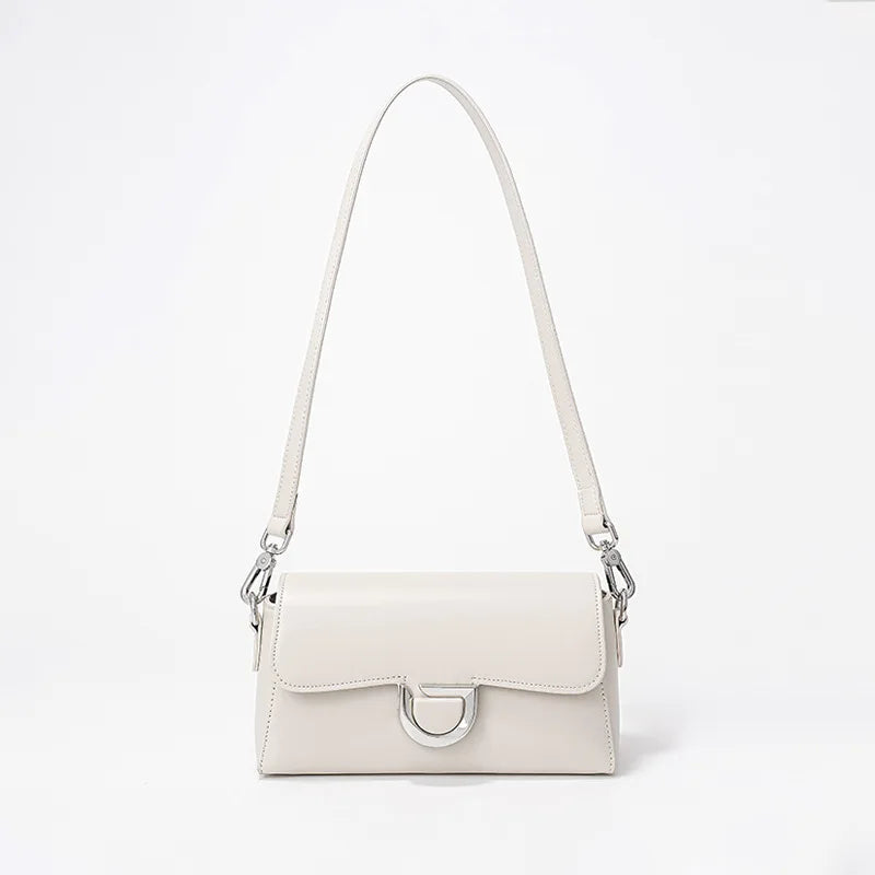 French Style Elegant Genuine Leather Shoulder Bag Women Solid Color Simple All-match Designer Crossbody Handbags Luxury Bolsas