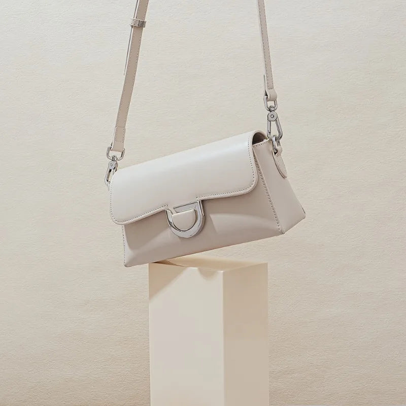 French Style Elegant Genuine Leather Shoulder Bag Women Solid Color Simple All-match Designer Crossbody Handbags Luxury Bolsas