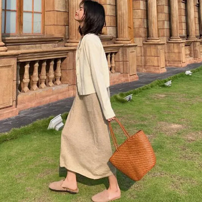 French basket wrapped leather top layer hand-woven cowhide Beach Bags Braided hollowed-out vegetable  shopping basket bag