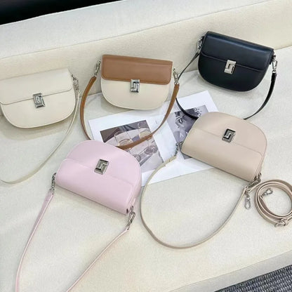 Fresh Sweet Solid Shoulder Bags Niche All-match Elegant Genuine Leather Crossbody Saddle Bag 2024 New Commuter Bolsas Mujer