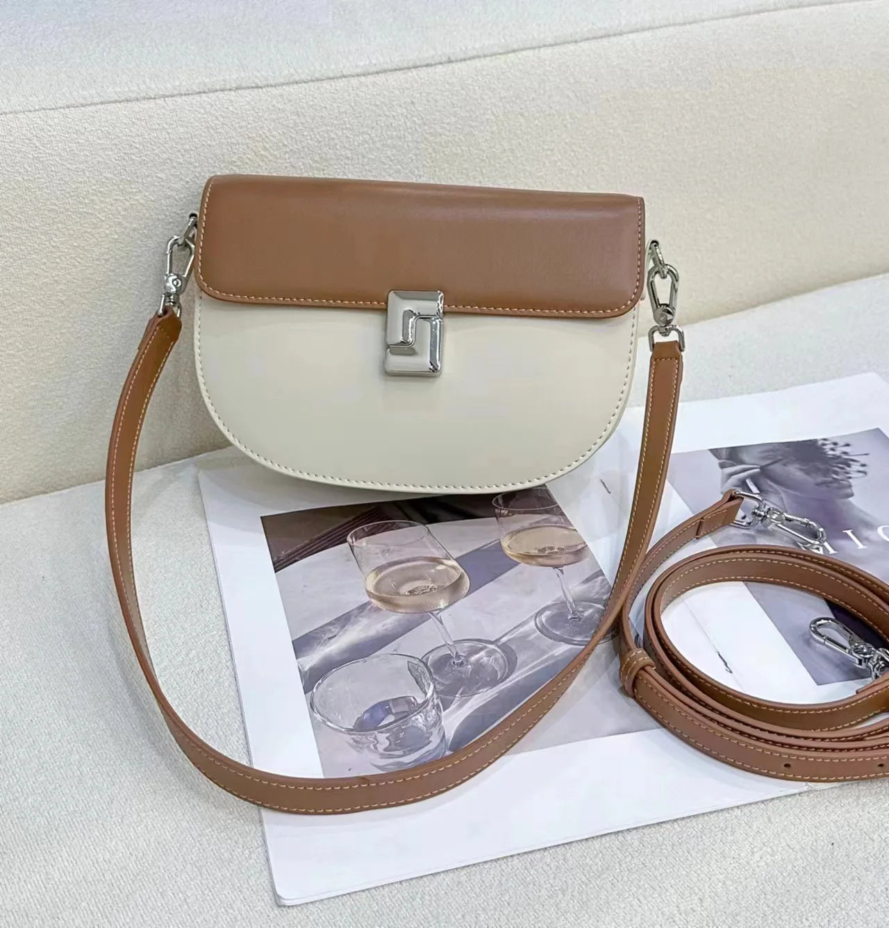 Fresh Sweet Solid Shoulder Bags Niche All-match Elegant Genuine Leather Crossbody Saddle Bag 2024 New Commuter Bolsas Mujer