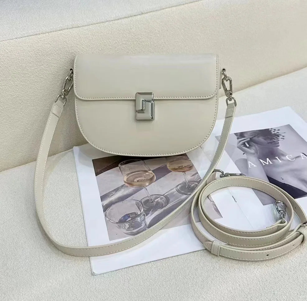 Fresh Sweet Solid Shoulder Bags Niche All-match Elegant Genuine Leather Crossbody Saddle Bag 2024 New Commuter Bolsas Mujer